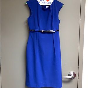 Blue belted Calvin Klein Sleeveless Sheath Dress